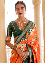Load image into Gallery viewer, Pumpkin Orange Printed Patola Silk Saree with Zari Border &amp; Tassels on Pallu