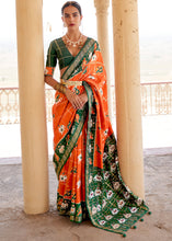 Load image into Gallery viewer, Pumpkin Orange Printed Patola Silk Saree with Zari Border &amp; Tassels on Pallu