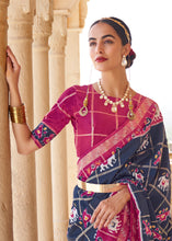 Load image into Gallery viewer, Slate Grey Printed Patola Silk Saree with Zari Border &amp; Tassels on Pallu
