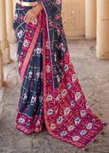 Load image into Gallery viewer, Slate Grey Printed Patola Silk Saree with Zari Border &amp; Tassels on Pallu