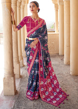 Load image into Gallery viewer, Slate Grey Printed Patola Silk Saree with Zari Border &amp; Tassels on Pallu