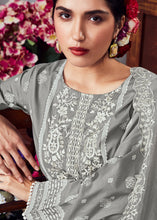 Load image into Gallery viewer, Mink Grey Cotton Printed Salwar Suit With Embroidery Work: Summer Collection
