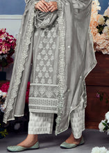 Load image into Gallery viewer, Mink Grey Cotton Printed Salwar Suit With Embroidery Work: Summer Collection