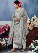 Load image into Gallery viewer, Mink Grey Cotton Printed Salwar Suit With Embroidery Work: Summer Collection