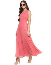 Load image into Gallery viewer, Peach coloured Solid Maxi Dress