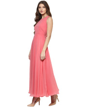 Load image into Gallery viewer, Peach coloured Solid Maxi Dress