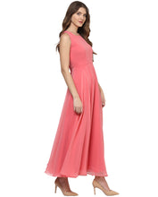 Load image into Gallery viewer, Peach coloured Solid Maxi Dress