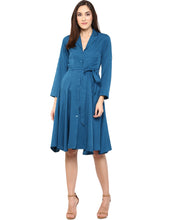 Load image into Gallery viewer, Blue Coloured Solid Skater Dress