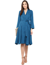 Load image into Gallery viewer, Blue Coloured Solid Skater Dress