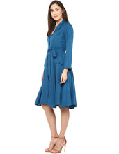 Load image into Gallery viewer, Blue Coloured Solid Skater Dress