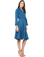 Load image into Gallery viewer, Blue Coloured Solid Skater Dress
