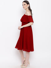 Load image into Gallery viewer, Maroon Coloured Solid Skater Dress