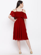 Load image into Gallery viewer, Maroon Coloured Solid Skater Dress