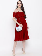 Load image into Gallery viewer, Maroon Coloured Solid Skater Dress