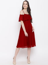 Load image into Gallery viewer, Maroon Coloured Solid Skater Dress