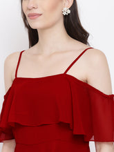 Load image into Gallery viewer, Maroon Coloured Solid Skater Dress