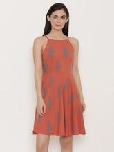 Load image into Gallery viewer, Backless with string design printed skater dress