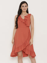 Load image into Gallery viewer, Overlap Dress with frill at neck and hem