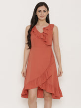 Load image into Gallery viewer, Overlap Dress with frill at neck and hem