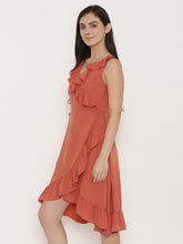 Load image into Gallery viewer, Overlap Dress with frill at neck and hem