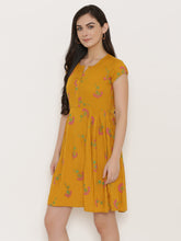 Load image into Gallery viewer, Short Block printed dress with front placket and side gathers