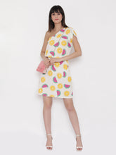 Load image into Gallery viewer, One shoulder Fruit Printed Dress with blouson waist