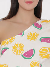 Load image into Gallery viewer, One shoulder Fruit Printed Dress with blouson waist