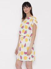 Load image into Gallery viewer, One shoulder Fruit Printed Dress with blouson waist