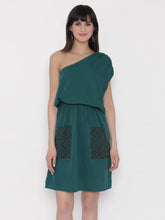 Load image into Gallery viewer, One shoulder Dress with blouson waist and patch pockets