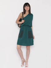 Load image into Gallery viewer, One shoulder Dress with blouson waist and patch pockets