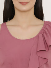 Cargar imagen en el visor de la galería, Peplum top with asymmetric ruffle and printed hem