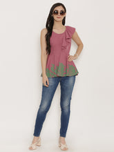 Cargar imagen en el visor de la galería, Peplum top with asymmetric ruffle and printed hem