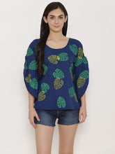 Cargar imagen en el visor de la galería, Leaf Print Shoulder tie circular Kaftan Top