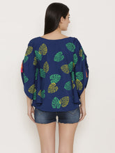 Cargar imagen en el visor de la galería, Leaf Print Shoulder tie circular Kaftan Top