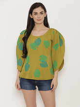 Load image into Gallery viewer, Leaf Print Shoulder tie circular Kaftan Top