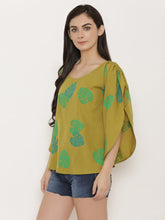 Load image into Gallery viewer, Leaf Print Shoulder tie circular Kaftan Top