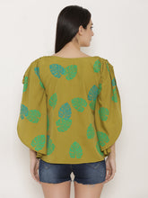 Load image into Gallery viewer, Leaf Print Shoulder tie circular Kaftan Top