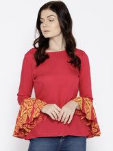 Load image into Gallery viewer, Ikat Printed bell sleeve boat neck top