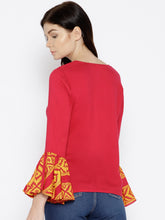 Load image into Gallery viewer, Ikat Printed bell sleeve boat neck top