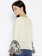 Load image into Gallery viewer, Ikat Printed bell sleeve boat neck top