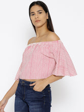 Load image into Gallery viewer, Off shoulder Striped crop top