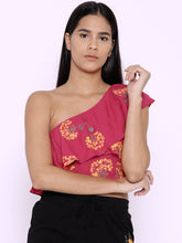 Load image into Gallery viewer, One shoulder frill printed crop top