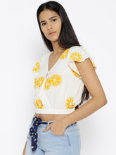 Load image into Gallery viewer, Over lap lemon printed crop top