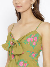 Load image into Gallery viewer, Front Tie Knot Rose print Mini Dress