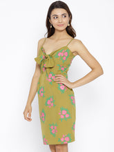 Load image into Gallery viewer, Front Tie Knot Rose print Mini Dress