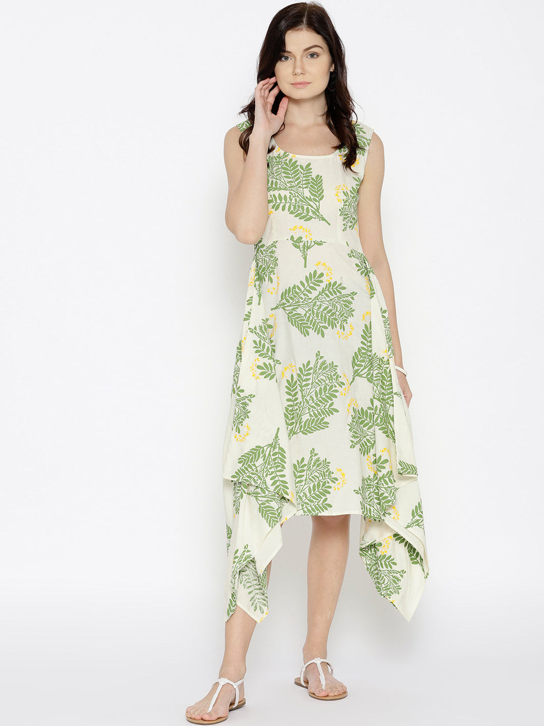 Hankerchief hem printed dress
