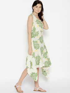 Hankerchief hem printed dress