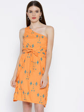 Load image into Gallery viewer, One shoulder overlap cross tie Printed Dress