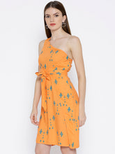Load image into Gallery viewer, One shoulder overlap cross tie Printed Dress