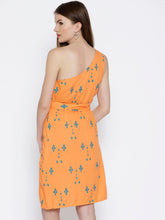 Load image into Gallery viewer, One shoulder overlap cross tie Printed Dress